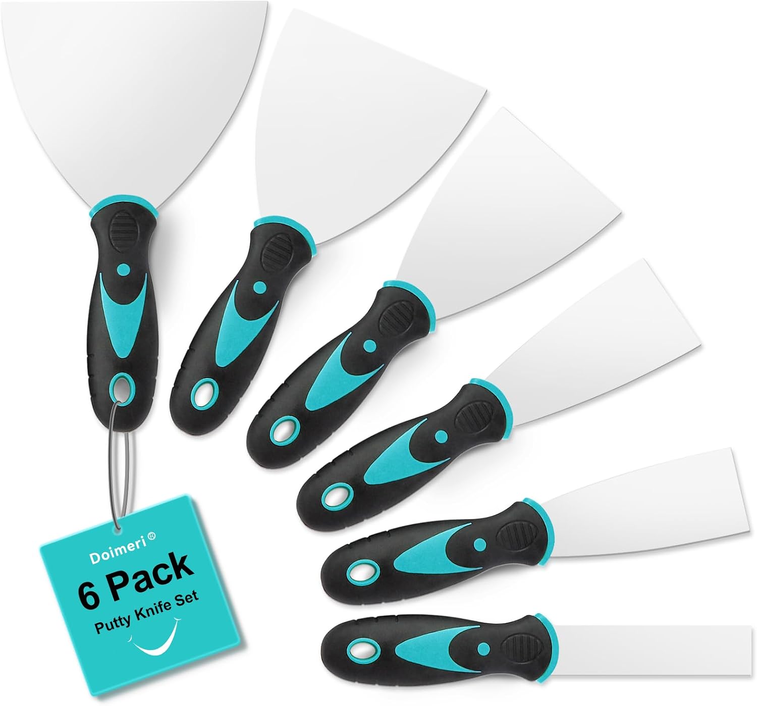 6 Pack Putty Knife, 1, 1.5, 2, 3, 4 and 5 Inch Spackle Knives, Premium Stainless Steel Paint Scraper