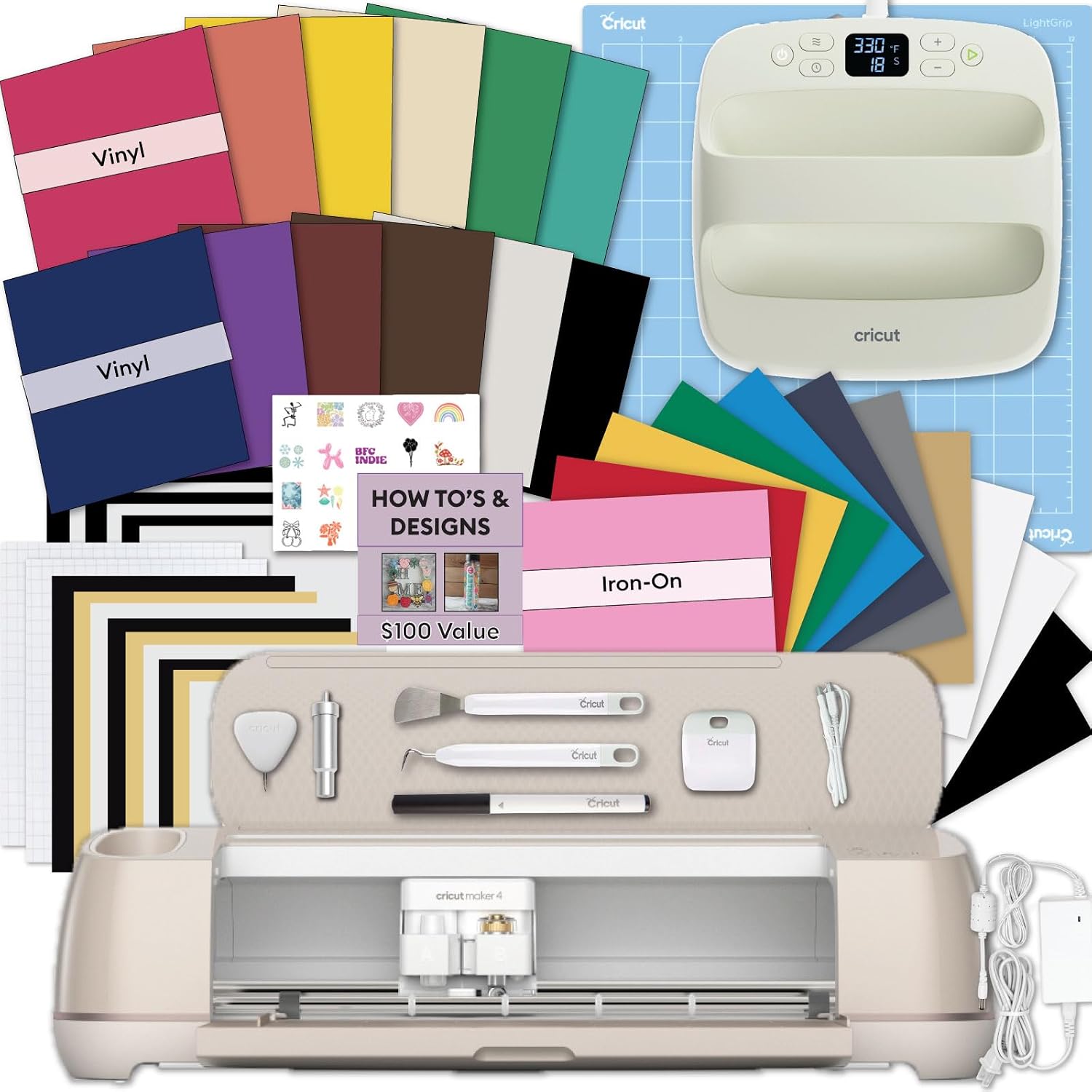 Cricut Maker 4 T-Shirt Making Bundle, Cutting Machine with EasyPress SE Heat Press, Vinyl and Iron-On Kit