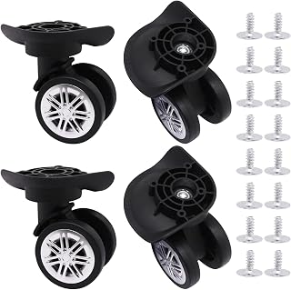 Luggage Wheels Replacement Kit, Suitcase Wheels Replacement with Screws, 360° Rotation Spinner Wheel, Mute Double Row Swivel Wheel for Luggage Suitcase Trolley (Black, 4PCS)