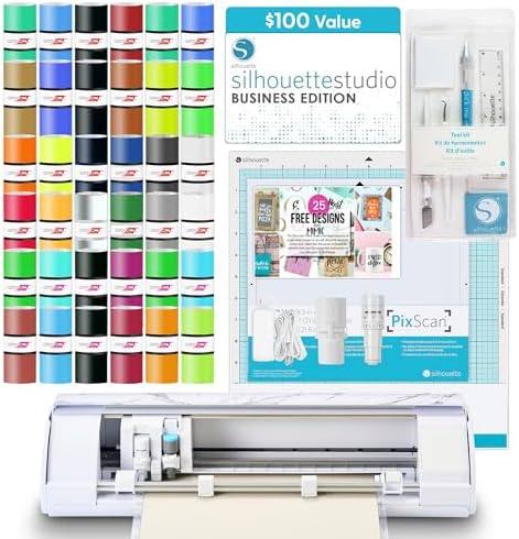 Silhouette America Cameo 5 Alpha (α) Smart Cutting Machine, Bianco Carrara (Deluxe Bundle) - Includes Studio Software, 36 Vinyl Sheets, PixScan Mat, Tool Kit & 25 Free Designs for DIY